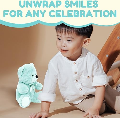 Miniatura 4 de Oso de peluche de mejores amigos súper color azul bebé de Grandma Smiley's, oso de peluche hipoalergénico pequeño de 23 cm para Navidad, ducha de