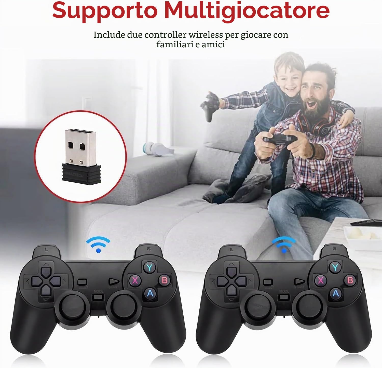 Hardisk Console Pro 4K HDMI Portatile Collegabile alla TV +25.000 Giochi Preinstallati USB HD 64 GB Arcade 2 Telecomandi Wireless 2.4 GHz Configurata e facile da usare