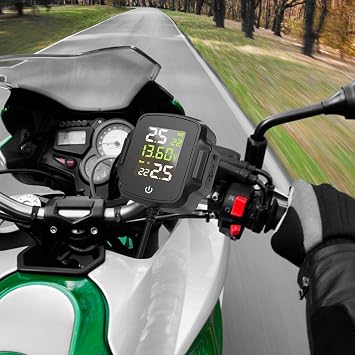 Motorcycle Tire Pressure Monitoring System, Alarm Tire Pressure Monitoring Tool, TPMS Tire Pressure Monitoring for All Kinds of Motorcycles, Temperature and Humidity Display Inside Car, Locomotive
