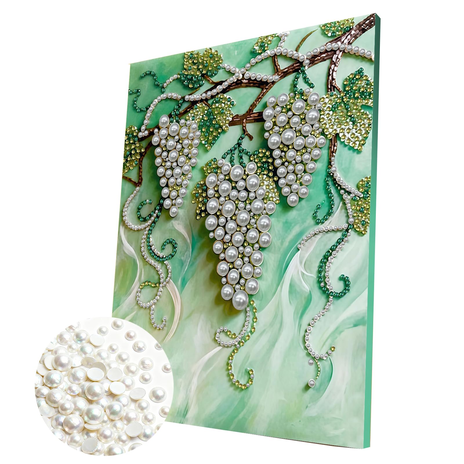 DIY Pearl Painting Kit with Wooden Frame, 3D Plastic Pearl Gemstone Ocean Art Craft for Adults Beginners, Diamond Art Kits for Adults, Home Wall Decor Ready Gift for Women(Grape)(30 * 40cm)