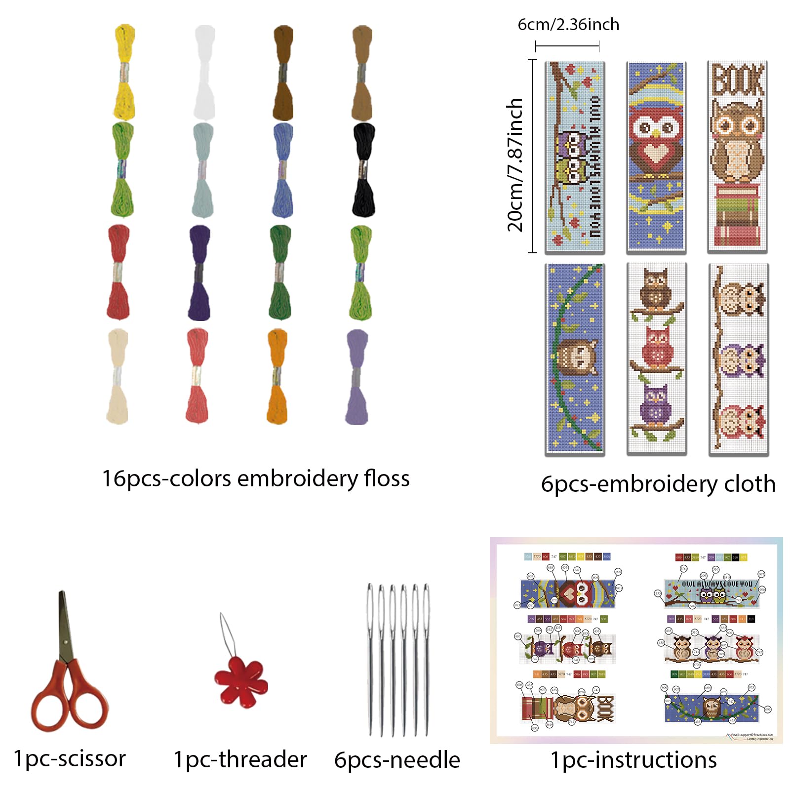 FREEBLOSS 6 Set Cross Stitch Kits with Instructions - Owl Pattern Punch Needle Kit for Beginners - Bookmark Making Kit for Gift - Image 2