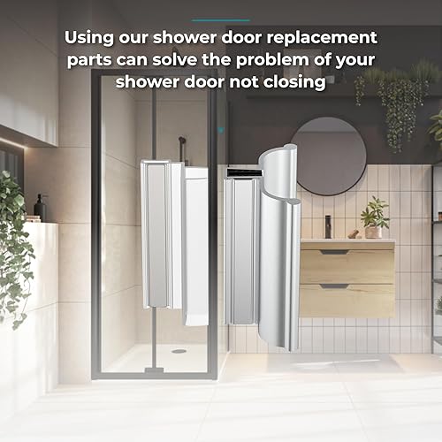 Miniatura 21 de Manija de puerta de ducha cromada brillante de 3-3/4 pulgadas con llave de metal e imán de 3 pulgadas, kit de pestillo magnético para puertas