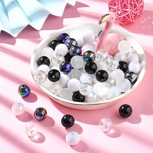 Miniatura 4 de KitBeads 100 cuentas de goma de mascar de 0.630 in al azar en blanco y negro, color AB, tono negro, redondas, gruesas, cuentas de bolas de goma de