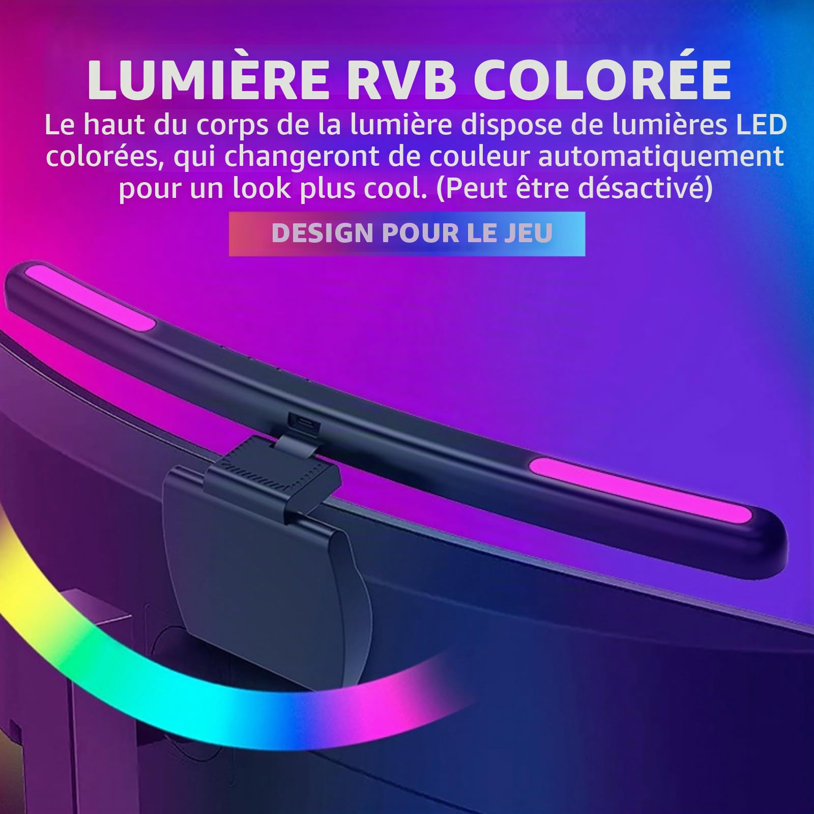 Cuifati Lampe de Moniteur D'ordinateur, Barre Lumineuse de Moniteur à écran incurvé 5 V 1 A pour Le Soin des Yeux, Lampe de Travail LED de Lecture E avec Gradation Tactile, Barre LED de