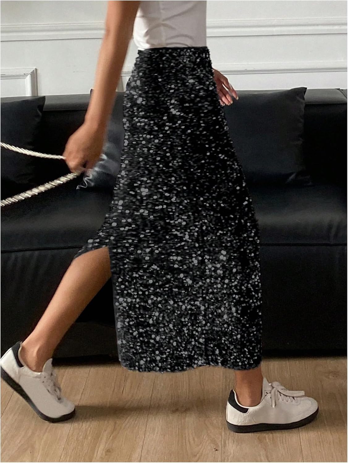 Floerns Women's Y2k Sequin Skirt Stretchy Night Out Party Glitter Long Skirt - Image 4