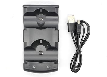 PS3 Controller Dual Charger Dock Stand for Sony Playstation 3 PS Move Controller Wireless Dualshock 3 Charging 2 USB PS3 Cable Compatible Ports with LED Indicators Black