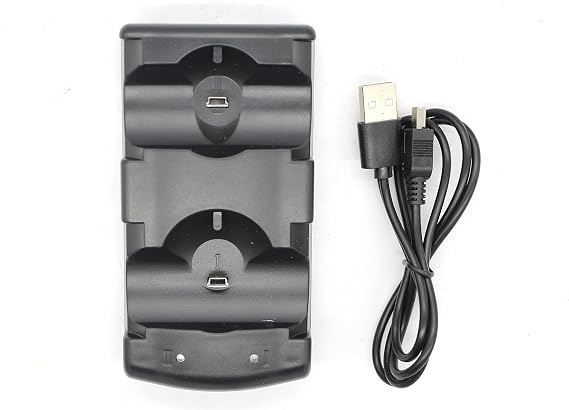 PS3 Controller Dual Charger Dock Stand for Sony Playstation 3 PS Move Controller Wireless Dualshock 3 Charging 2 USB PS3 Cable Compatible Ports with LED Indicators Black