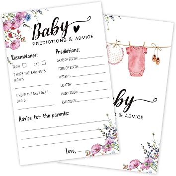 Baby Predictions & Advice Baby Shower Games for Boy or Girl, 30 Pack Watercolor Wildflower Game Cards with 1 Answer Card, Gender Reveal Announcement Party Activity Supplies-09