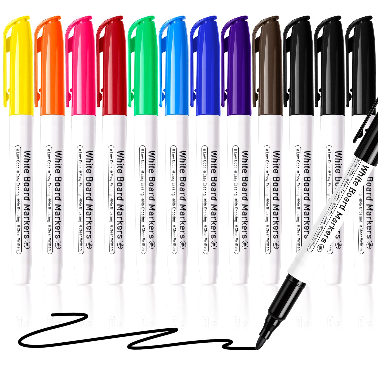 Hoenart Dry Wipe Whiteboard Marker Pens, 10 Colours Pack of 12, Fine Tip,Low Odour,Ideal for Home, School, Office & Classroom