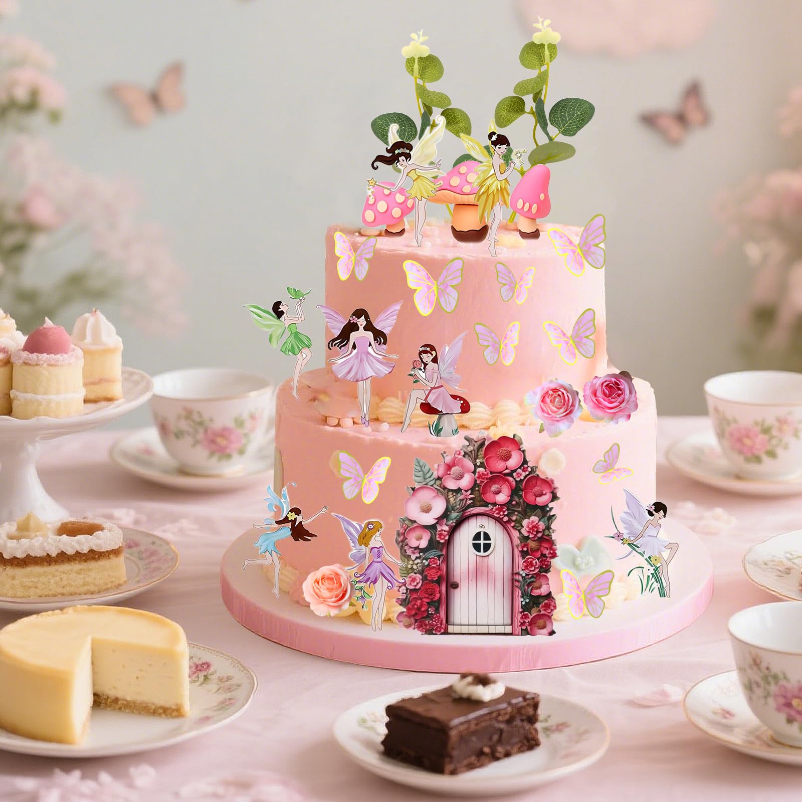 Décoration Gâteau Fée Et Champignons - 27 Pièces Pour Anniversaire Fille, Thème Jardin Féerique