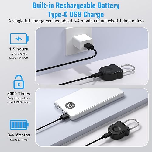 Miniatura 8 de Candado inteligente de huellas dactilares para equipaje, capacidad de 20 usuarios, llave USB y código de emergencia, cerradura biométrica sin llave