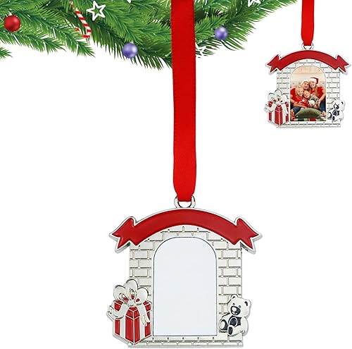 Miniatura 1 de Adorno de Navidad con marco en blanco para casa, prensa de calor personalizada, texto fotográfico, adorno de sublimación de metal, colgante para