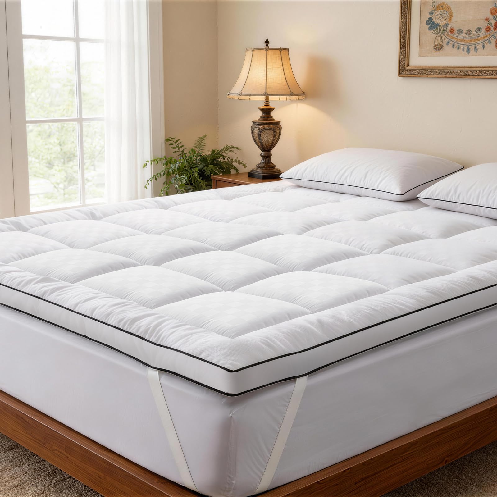 Matratzentopper 160x200cm, 1000g/m² Matratzenauflage Hypoallergene, Ultraweich Matratzen Topper, Maschinenwaschbarer Bezug mit 4 rutschfesten Eckgummis, Weiß