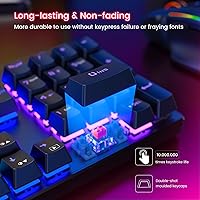 Vista 53 de RisoPhy Teclado mecánico para juegos, RGB de 104 teclas ultradelgado con retroiluminación LED USB con interruptor azul, teclas ABS duraderas, Negro