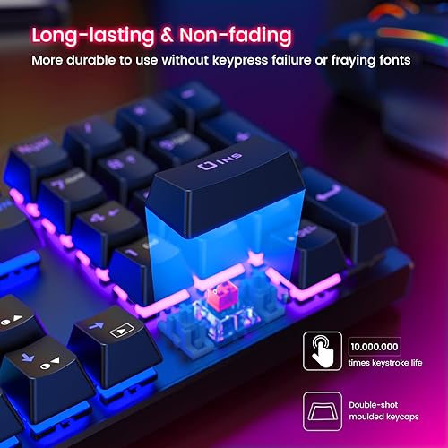 Miniatura 7 de RisoPhy Teclado mecánico para juegos, RGB de 104 teclas ultradelgado con retroiluminación LED, teclado USB con cable con interruptor rojo, teclas