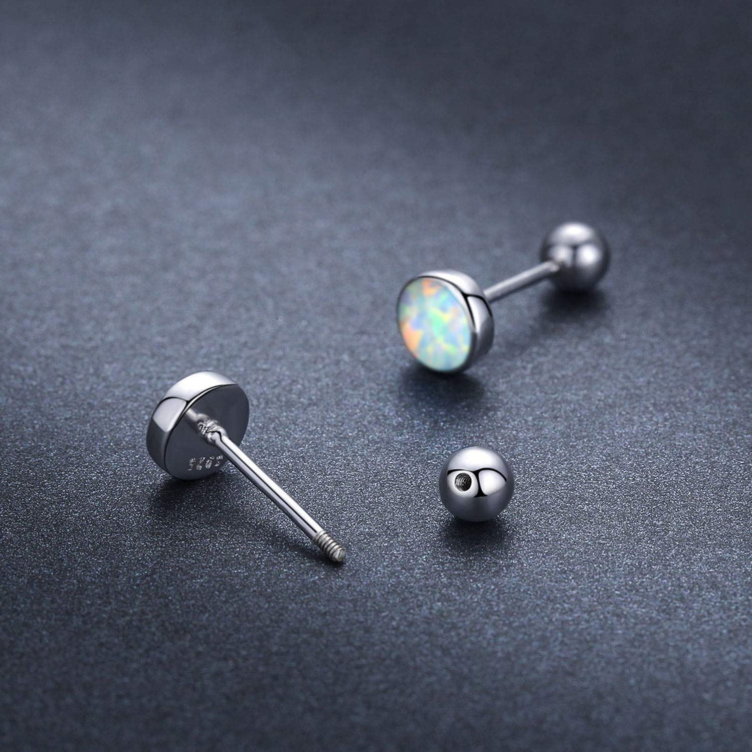 KINGWHYTE Opal-Ohrringe 925er Sterlingsilber Blau/Weiß Opal Runde Ohrstecker Schmuck für Frauen Mädchen Beste Geburtstagsgeschenke