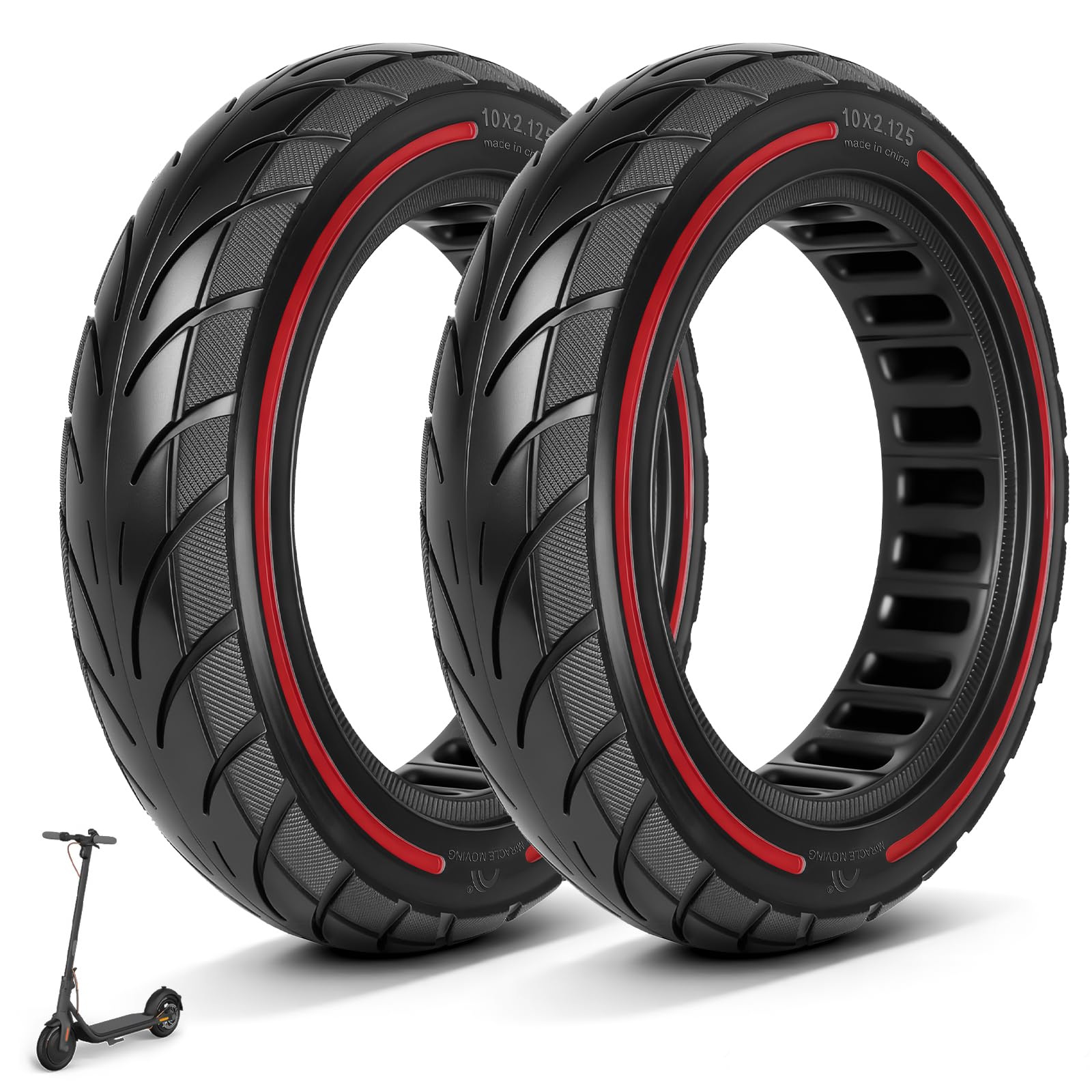 10x2,125 Pneumatici pieni 250x54 Solidi per Xiaomi 4Pro/4Lite/Ninebot uifi/F20d/F30d/F40d/F40E Monopattini elettrici da 10 pollici, pneumatici pieni ad alta elasticità (Rosso 2 pezzi)