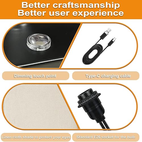 Miniatura 6 de comzler Paquete de 2 lámparas de mesa, lámpara inalámbrica recargable con 4400 mAh portátil de 3 niveles de brillo y atenuación continua, lámpara