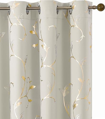 Miniatura 42 de BUHUA Cortinas opacas con estampado de flores, cortinas de ventana con aislamiento térmico, patrón de vid elegante en plata para habitación de bebé,