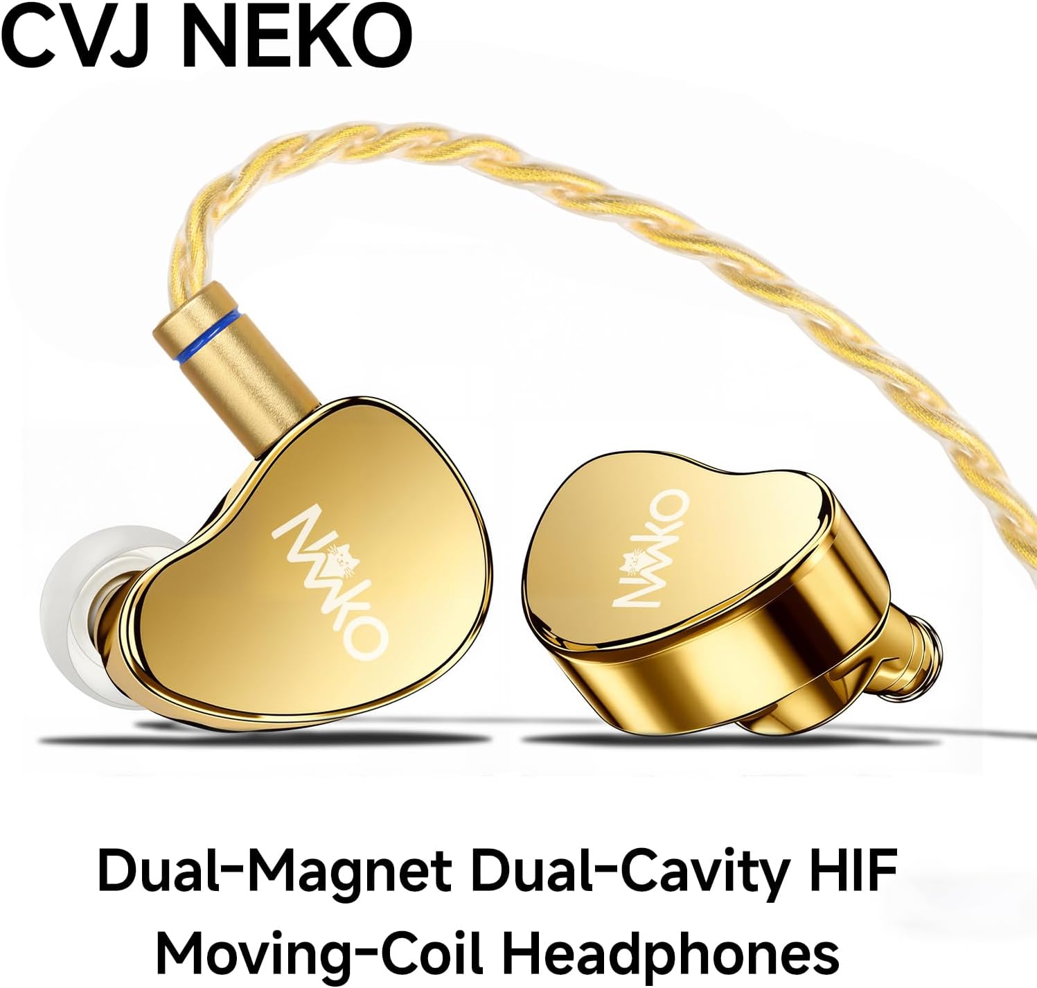 CVJ Neko in Ear Monitor Headphones Wired Earbuds for Musicians Singers Audiophile Studio, HiFi Bass IEMs Earphones with Detachable Cable,Noise Isolating HiFi IEMs for Phone Laptop iPad(no Mic,Gold)