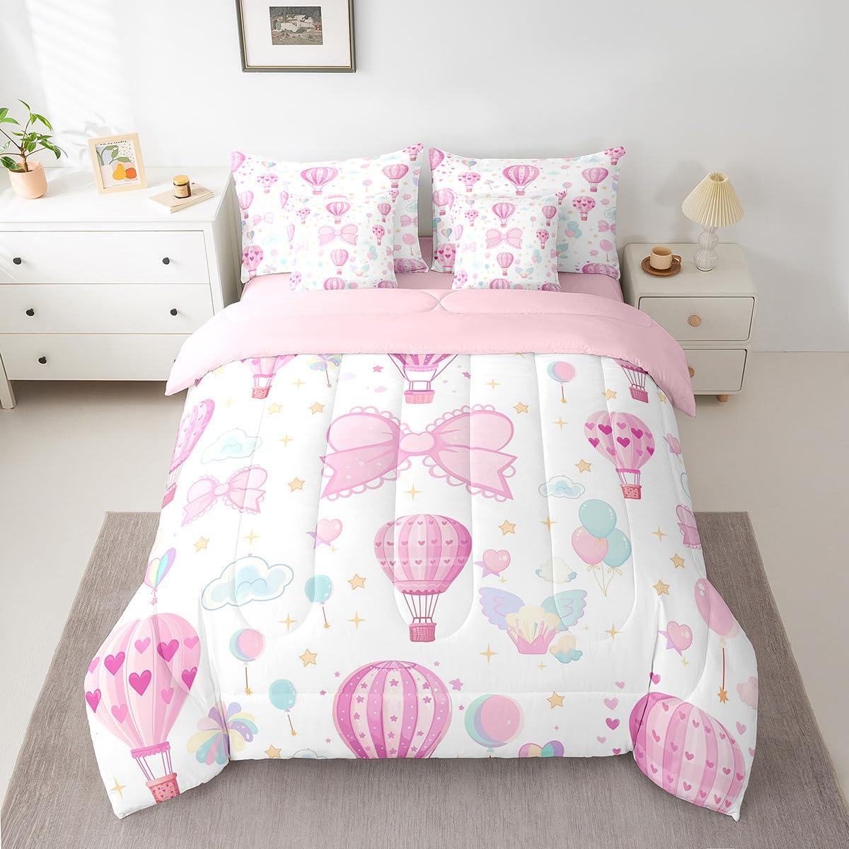 Parure de lit 7 pièces grand lit princesse avec couette drap et taies
