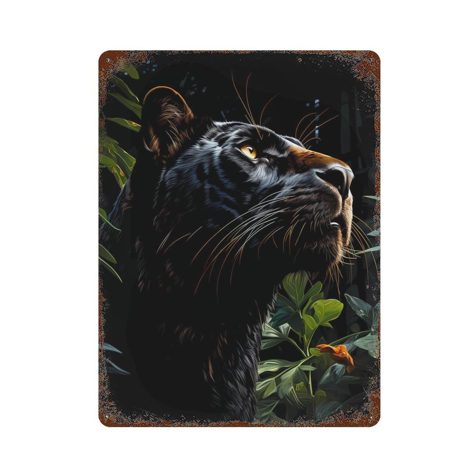 Distressed Metal Wall Sign with Panther Design 15.7"x11.8", for Living Room, Hallway And Home Decor, Vintage Wall Decor