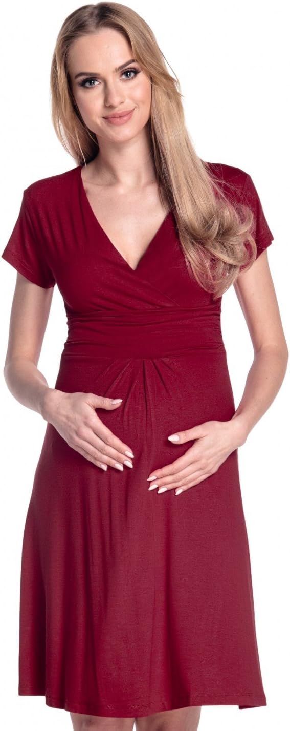HAPPY MAMABoutique. Women's Maternity Jersey Flare Baby Shower Dress Short Sleeves. 108p