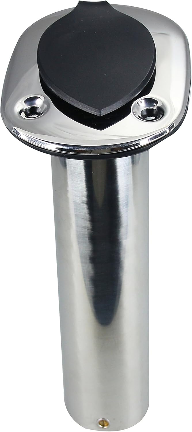 Pactrade Marine Boat Pontoon SS Flush Mount 15° Fishing Rod Holder 9.5" PVC Cap
