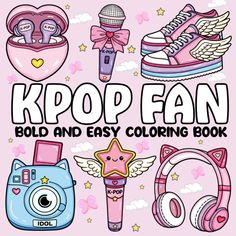 K-Pop Fan Bold and Easy Coloring Book: 50 Pages of Fun, Cute, and K-Pop Inspired Designs for All Ages