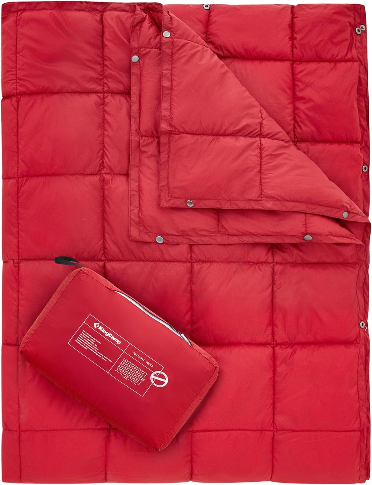 KingCamp Ultralight Camping Blanket, Packable Down Alternative Puffy Wearable Blankets Weatherproof Warm Package Quilt with Snap Buttons for Outdoor Hiking Travel Picnic Stadium (69"L x 53"W, CRIMSON)