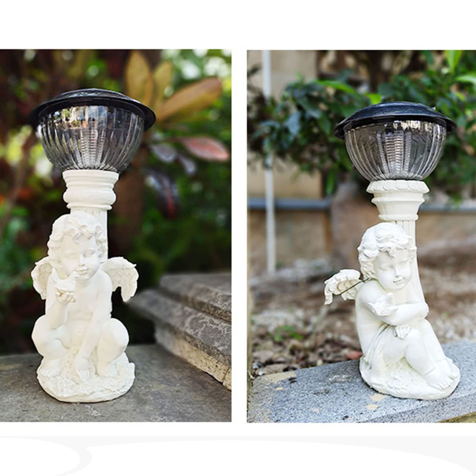 Garden Solar LED Cherubs Statua Solar Angel Statue Dekoracja Antyczna żywica Anioł Figurki Tarasowe Latarnie Ozdoby, A