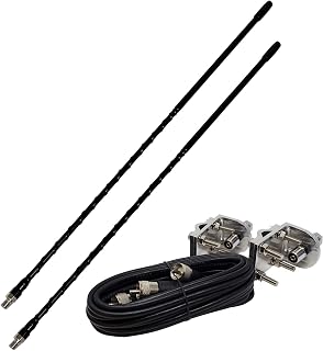 Shark Antennas TS822-2B Dual CB Antenna Kit with 2ft Antennas, Aluminum Mirror Mounts and 12ft Co-Phase Coax Cable with PL-259 Connectors.