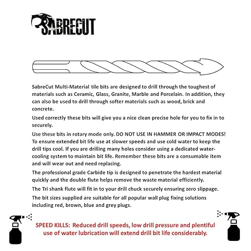 Miniatura 8 de SabreCut SCTBA5 - Juego de brocas para azulejos de cerámica, porcelana, granito, mármol, con caja de almacenamiento duradera