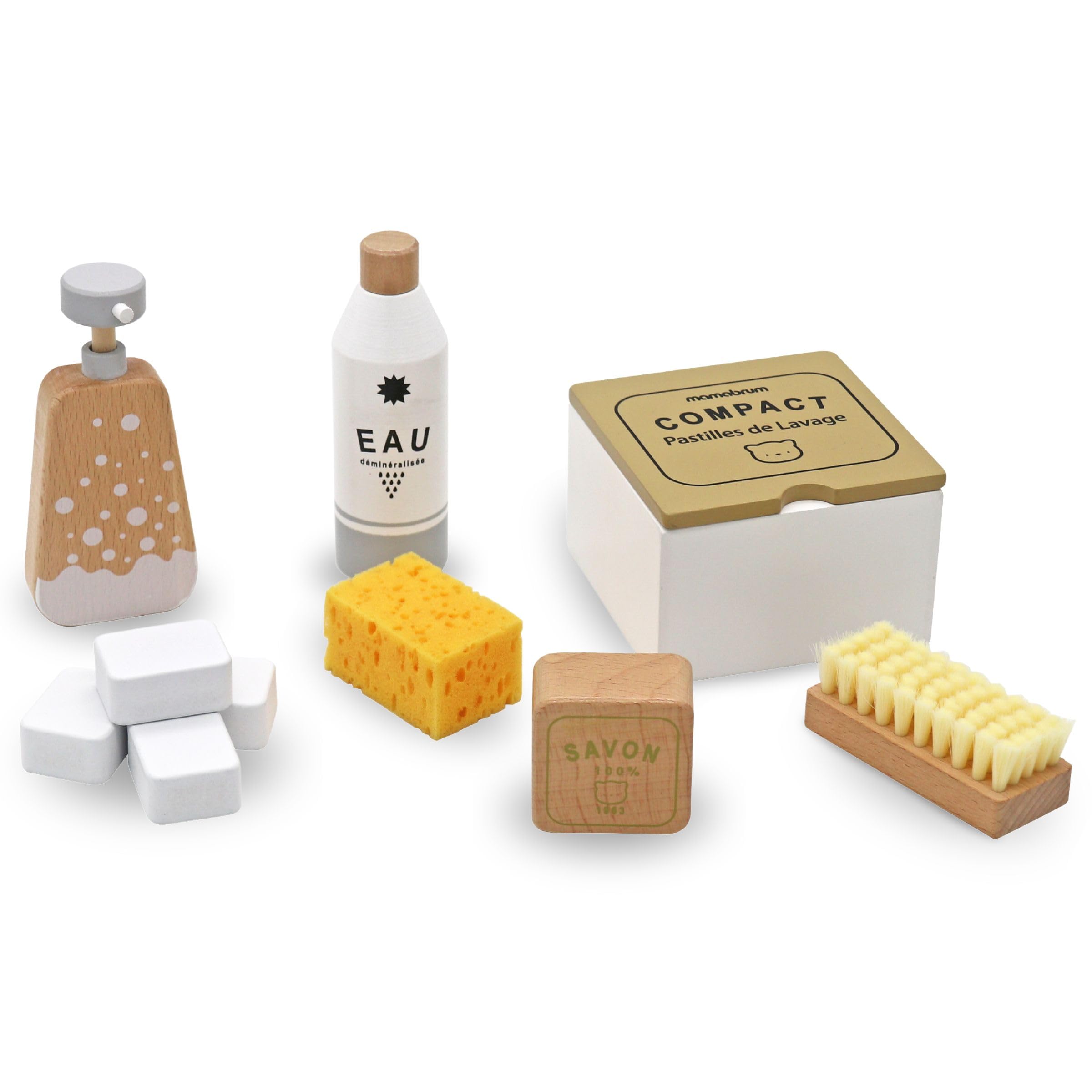 Mamabrum Set Pulizia Bambini Giocattolo in Legno - 10 Pezzi con Scopa, Spazzola e Accessori - Kit Giochi di Ruolo Educativi per Bambini 3+ Anni con Scatola Contenitore