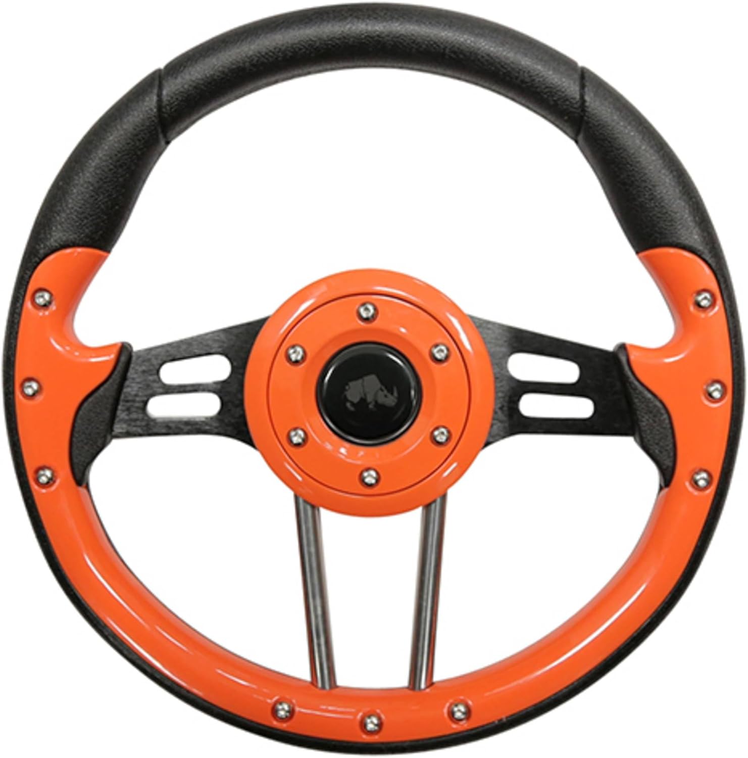 RHOX Red Hawk ACC-SW125 Steering Wheel Compatible with/Replacement for E-Z-Go, Club Car and Yamaha, Aviator 4 Style, Orange Grip with Black Spokes Golf Carts