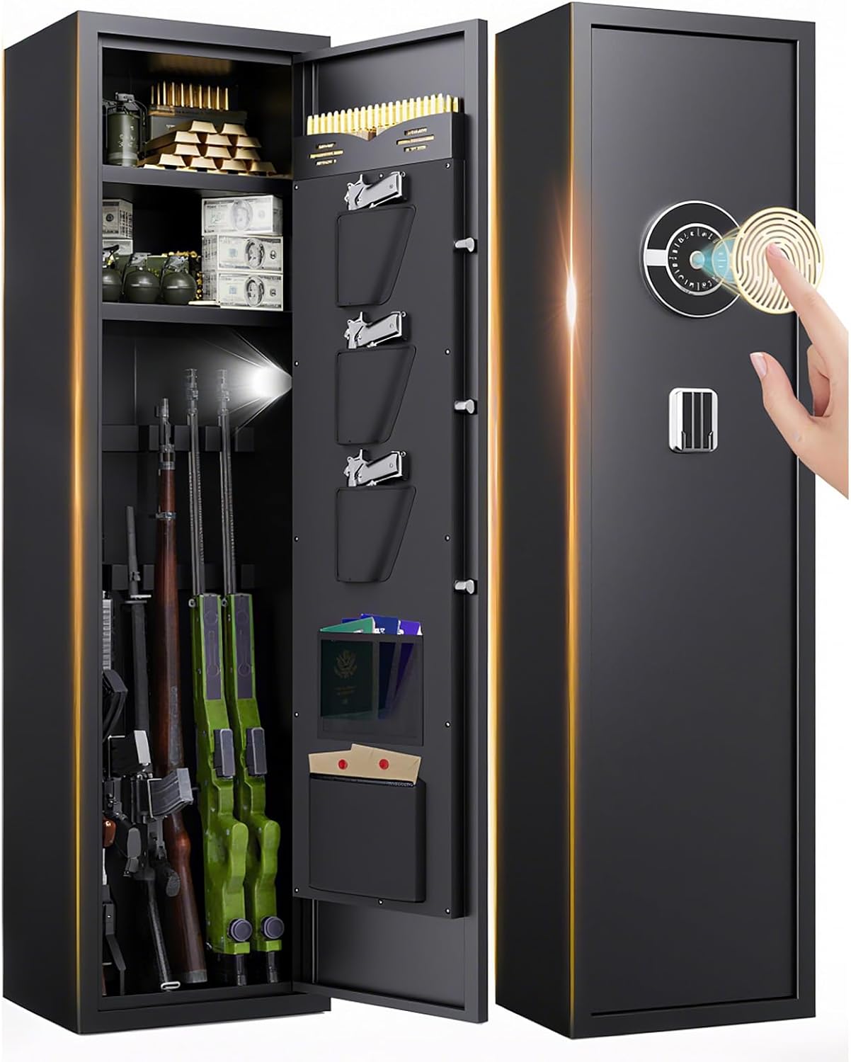 8-12 Gun Secure for Rifles and Pistols, No Meeting Required, Massive Rifle Safes for House, Fingerprint Gun Cupboard for Shotguns, Alarm System, Adjustable Rack, Secure Mode (57″H x 12″D x 14″W)