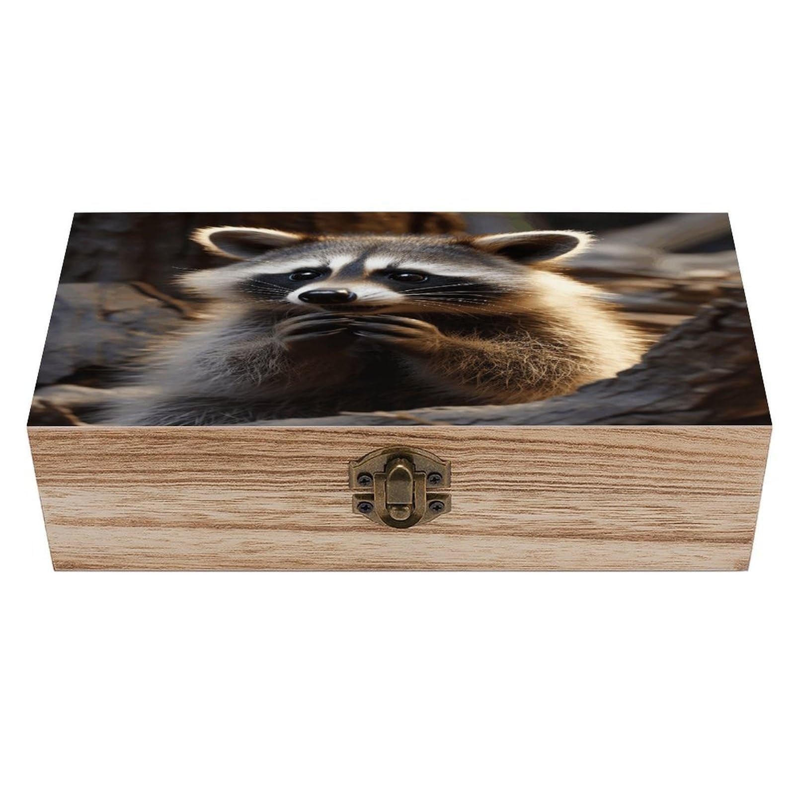 VstaDank Cute Raccoon Wooden Storage Box Wooden Keepsake Box with Hinged Lid Exquisite Solid Wood Decorative Jewelry Case Memory Box for Jewelry Photos Letters Crafts Trinkets