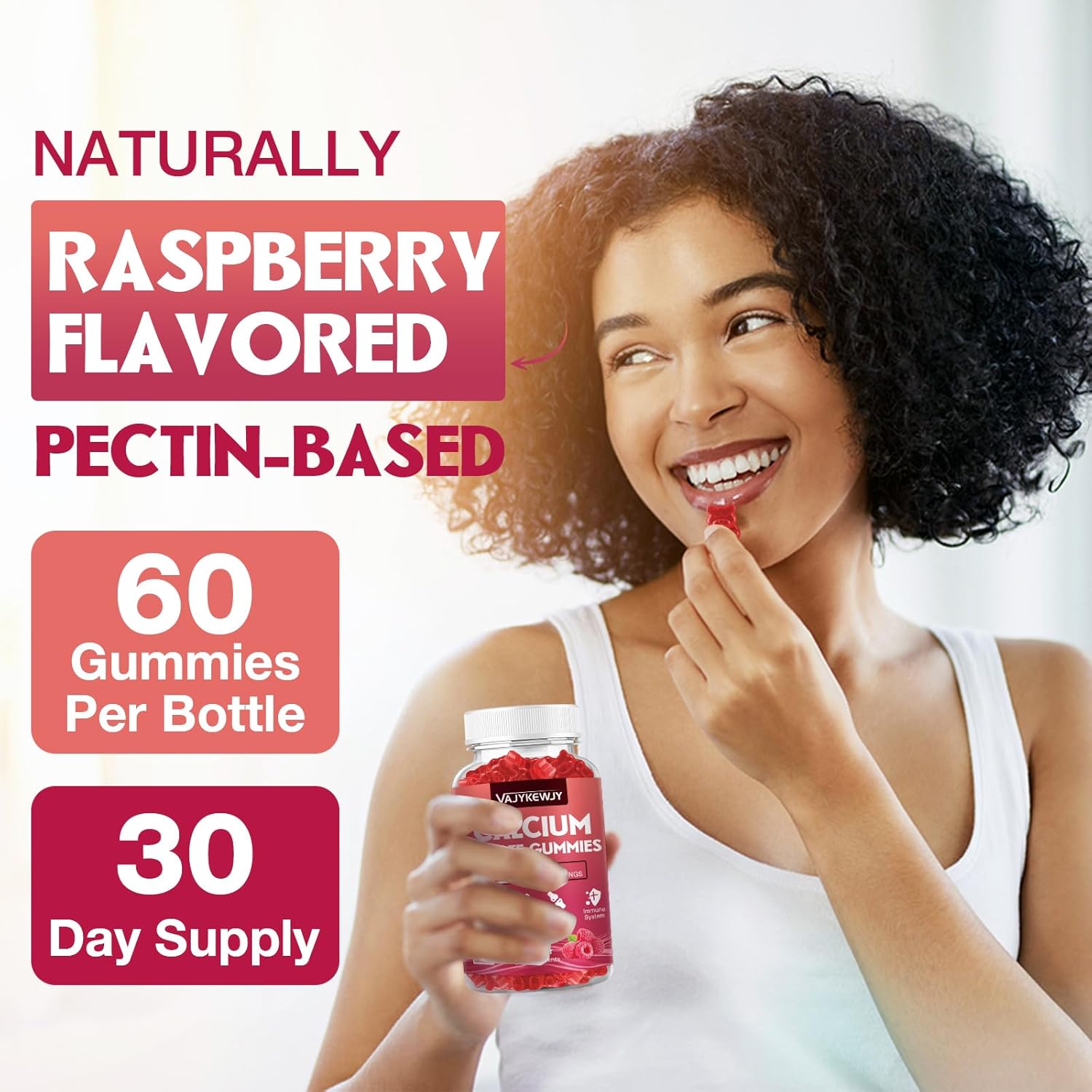 Calcium Citrate Gummies 1200mg for Adults & Kids - Bone & Teeth Support, Easy Absorption, Delicious Raspberry Flavor - Non-GMO, Gluten Free, Vegan - 120 Count