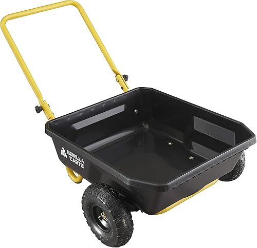 Miniatura 2 de Gorilla Carts GCR-4 - Carrito de jardín de acero de 4 pies cúbicos capacidad de 300 libras color negroamarillo y GOR400-COM con lados extraíbles