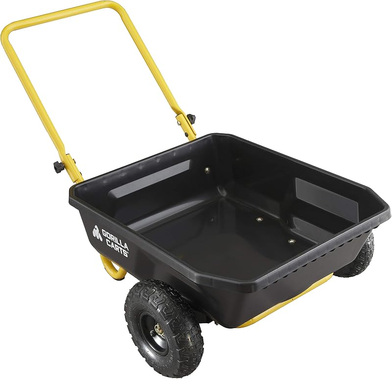 Poly Dump Cart, 2-Wheel Garden Wagon, 4 Cu Ft, 300lb Capacity | Foldable Handle, Push or pull design, Low center of gravity for stability, Easy unloading, Wheelbarrow alternative