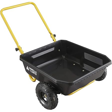 Gorilla Carts GCR-4 4 Cu. Ft, 300-pound Capacity, Poly Yard Cart, Black/Yellow