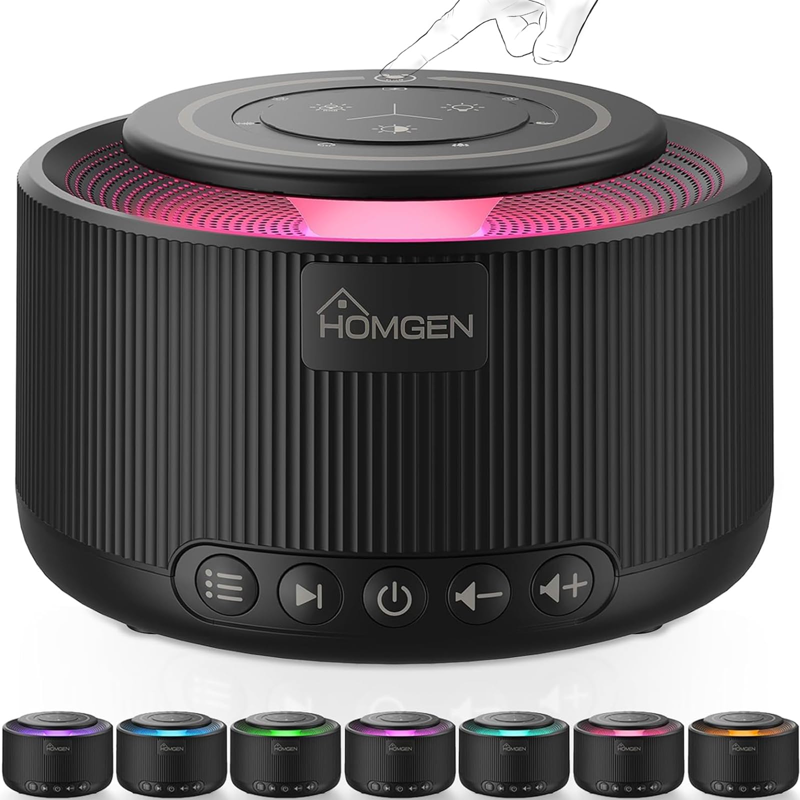 HOMGENWhite Noise Machine Adults Rechargeable Baby Sleep Sound Machine Travel White Noise Box Supports/30 Soothing Sounds/ 3.5mm Audio Jack/Touchable RGB Light/Endurance 15h+/for Baby Adult Tinnitus