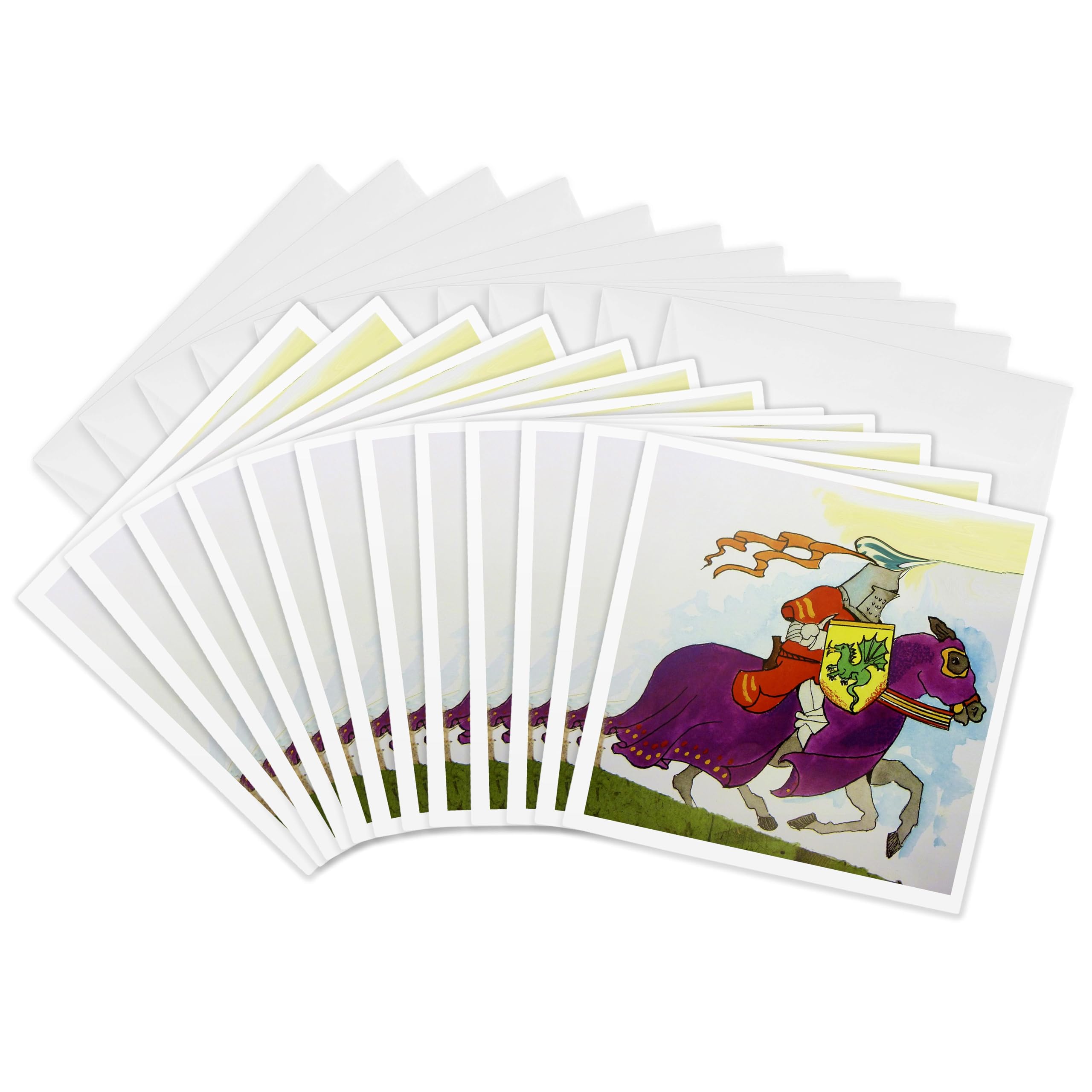 3dRose gc_35114_2 6 x 6-Inch"Red Yellow Violet Knight and Horse" Greeting Card (Pack of 12)