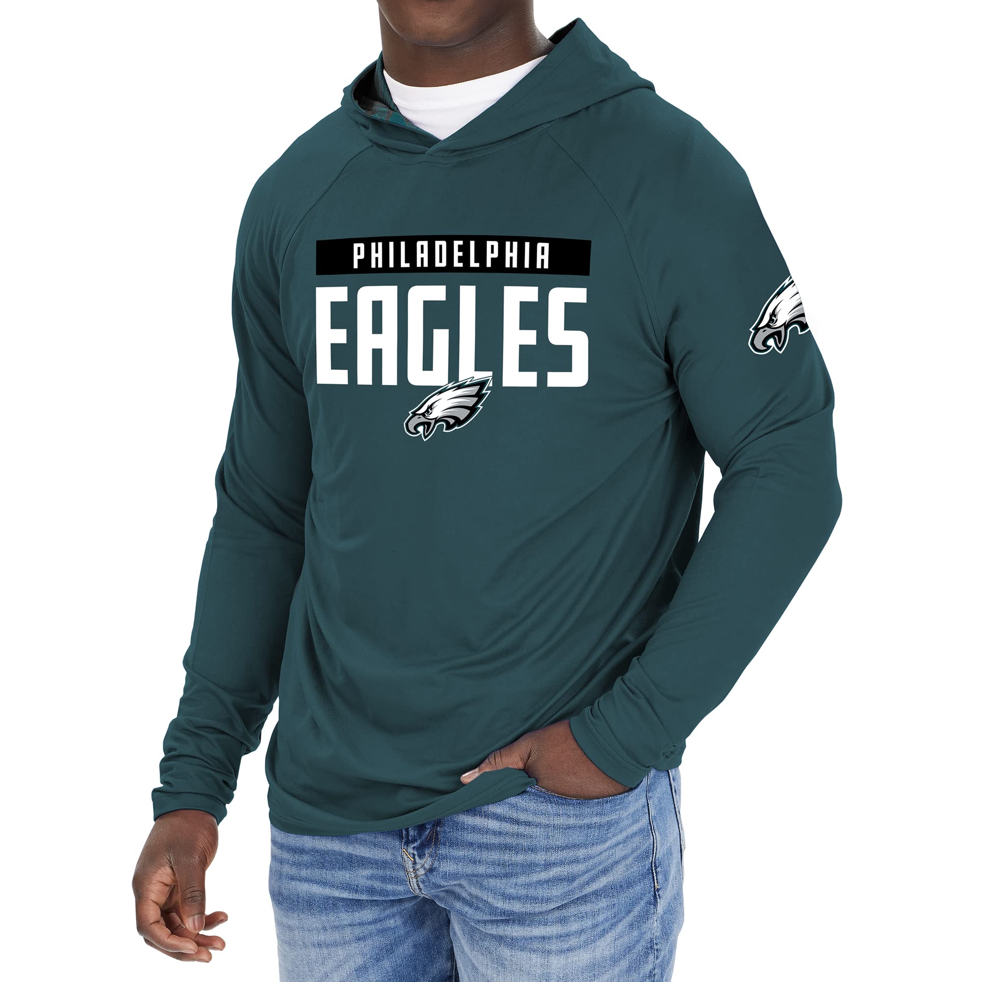 Zubaz NFL Football Men's Solid Team Hoodie with Camo Lined Hood and Sleeve Graphic — view 14
