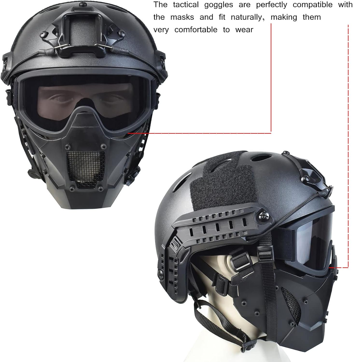 Airsoft Mask Heavy Duty Tactical Protective Mask with Anti-Fog Goggles Eye Protection and Tactical Fast Helmet Impact Resistant for Hunting Paintball CS Game BB Gun Shooting