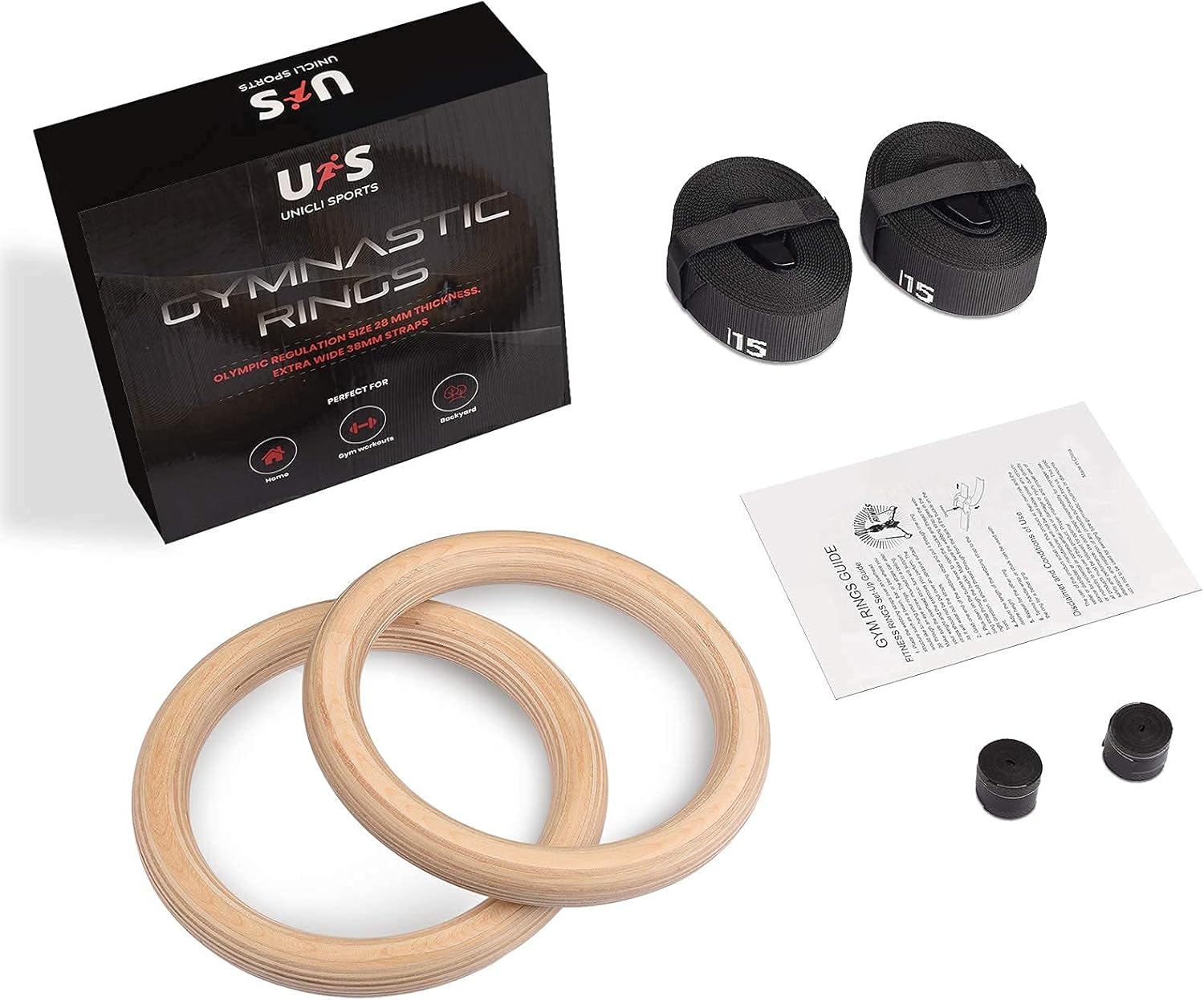 UNICLI Sports Gymnastic Rings with Adjustable Straps, Industrial-Grade Buckle, 1.2 Inch Wooden Rings, 16.5ft Long Numbered Straps, Perfect for Strength and Cross-Training, Home Gym Full Body Workout : Sports & Outdoors