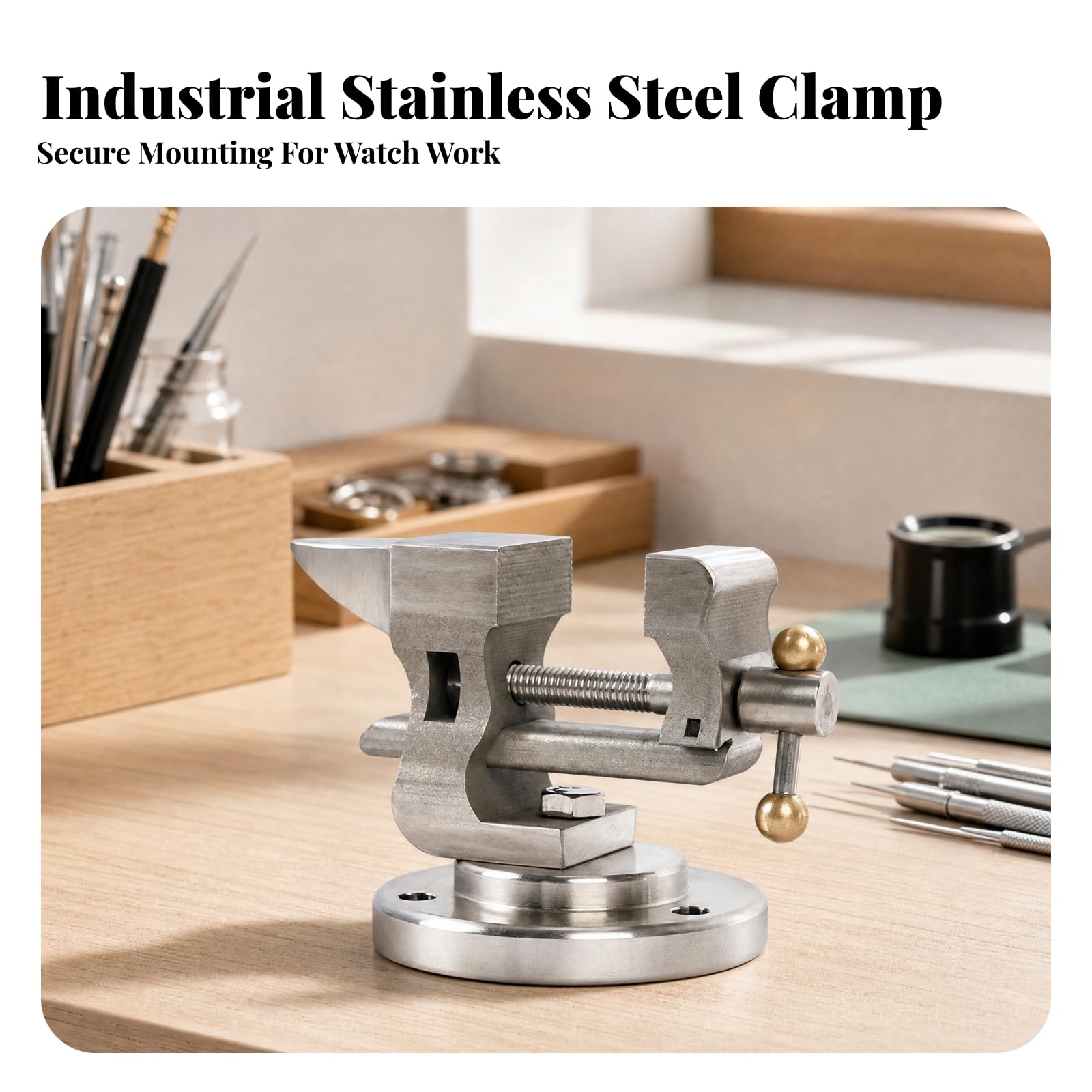 Mordaza Banco Acero Inoxidable 1 Pulgada Manual Morsa Banco con Mandíbulas ntadas y Tornillo Helicoidal Ajustable para Taller Ligero