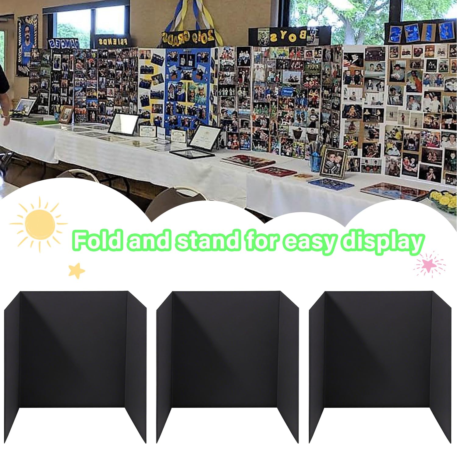3-Pack Black Trifold Display Boards, 24 x 16 Inches Tri-Fold Corrugated Presentation Boards for Classroom Projects, Science Fairs, Business Events, and Exhibits - Image 3