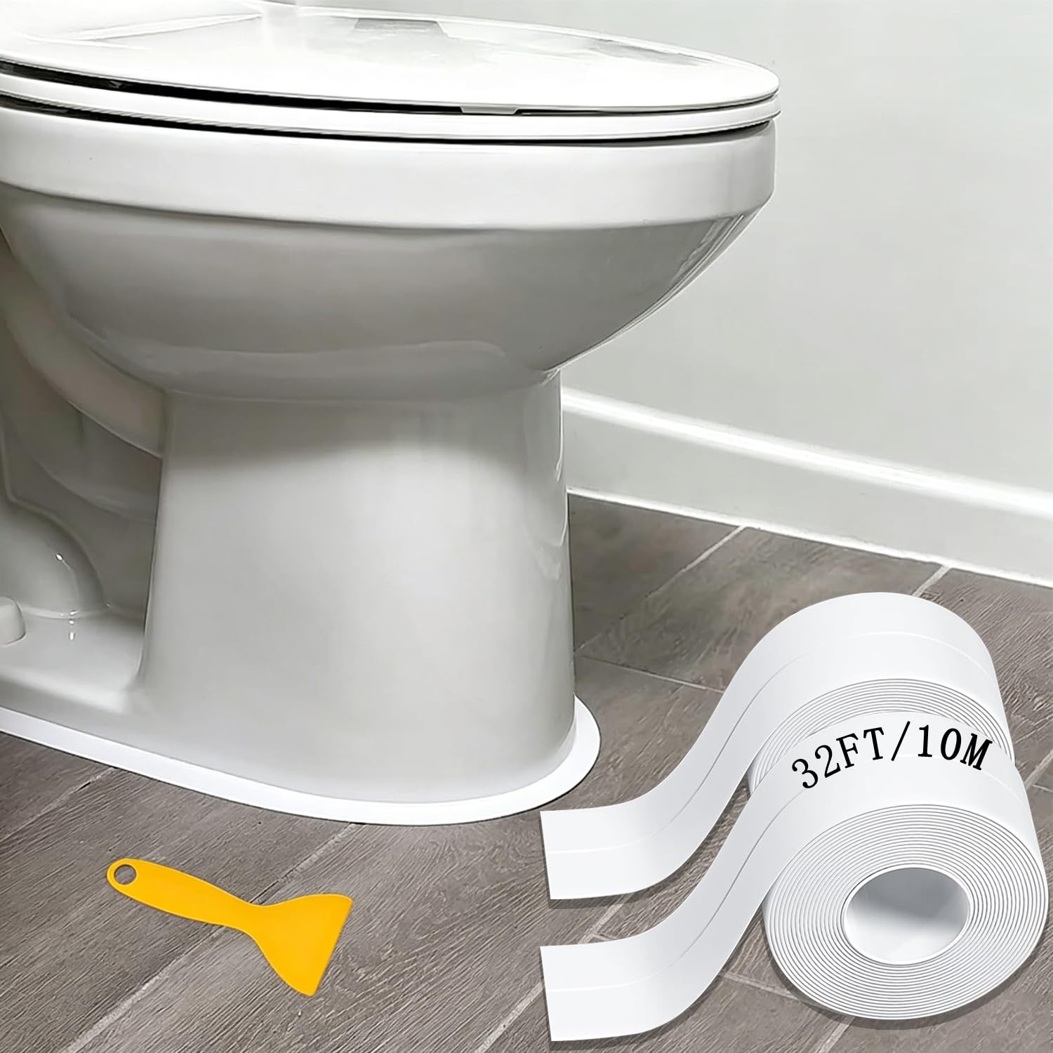Bath Sealant Strip, 33FT/10M, Self-Adhesive Waterproof Sealant Tape, White Bathroom & Shower Sealing Strip, White Sealant for Sink & Kitchen (2 Rolls)