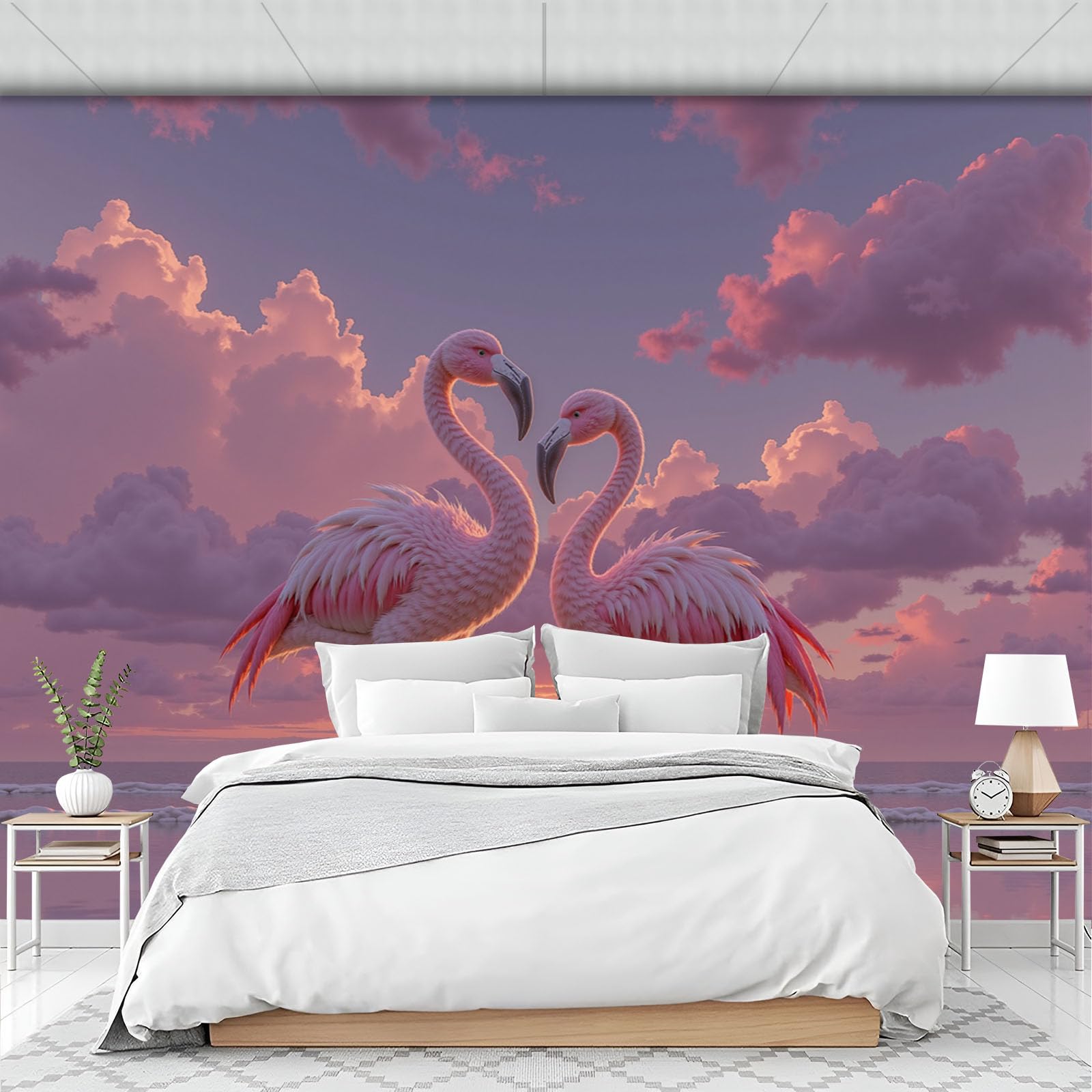 Papier peint 3D panoramique 400x280 cm poster plage et flamants roses